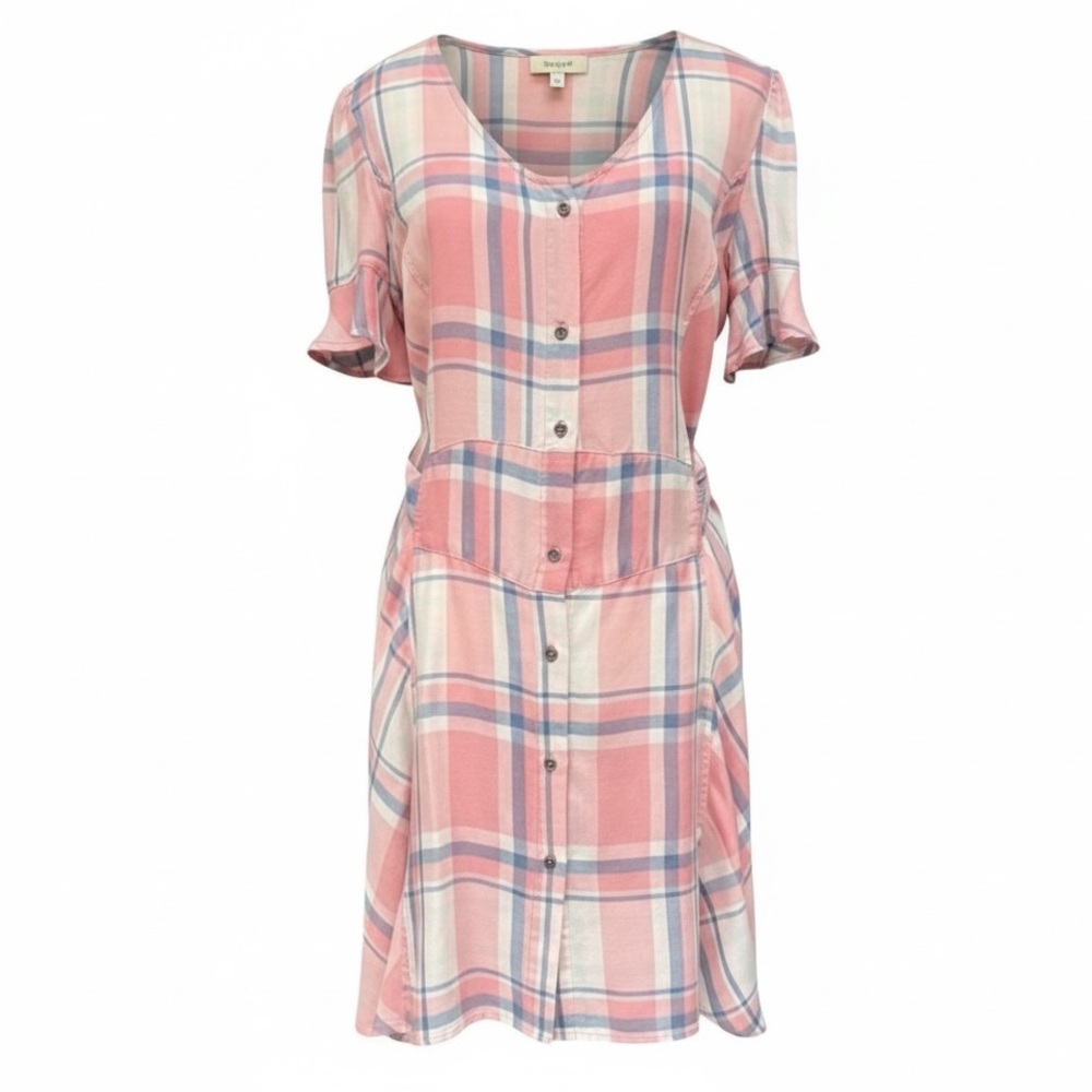 Billy T Spring Forward Pink Plaid Short Sleeve Button Front Dress Small